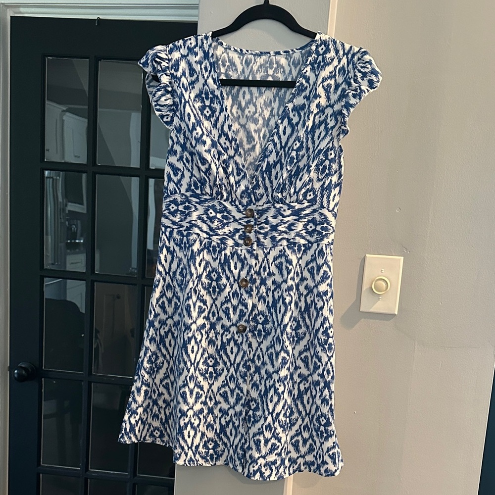 SHEIN Blue and White Ikat Mini Dress